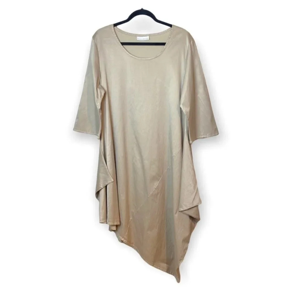bryn Walker Beige  Asymmetrical 3/4 Sleeve Tunic Dress
